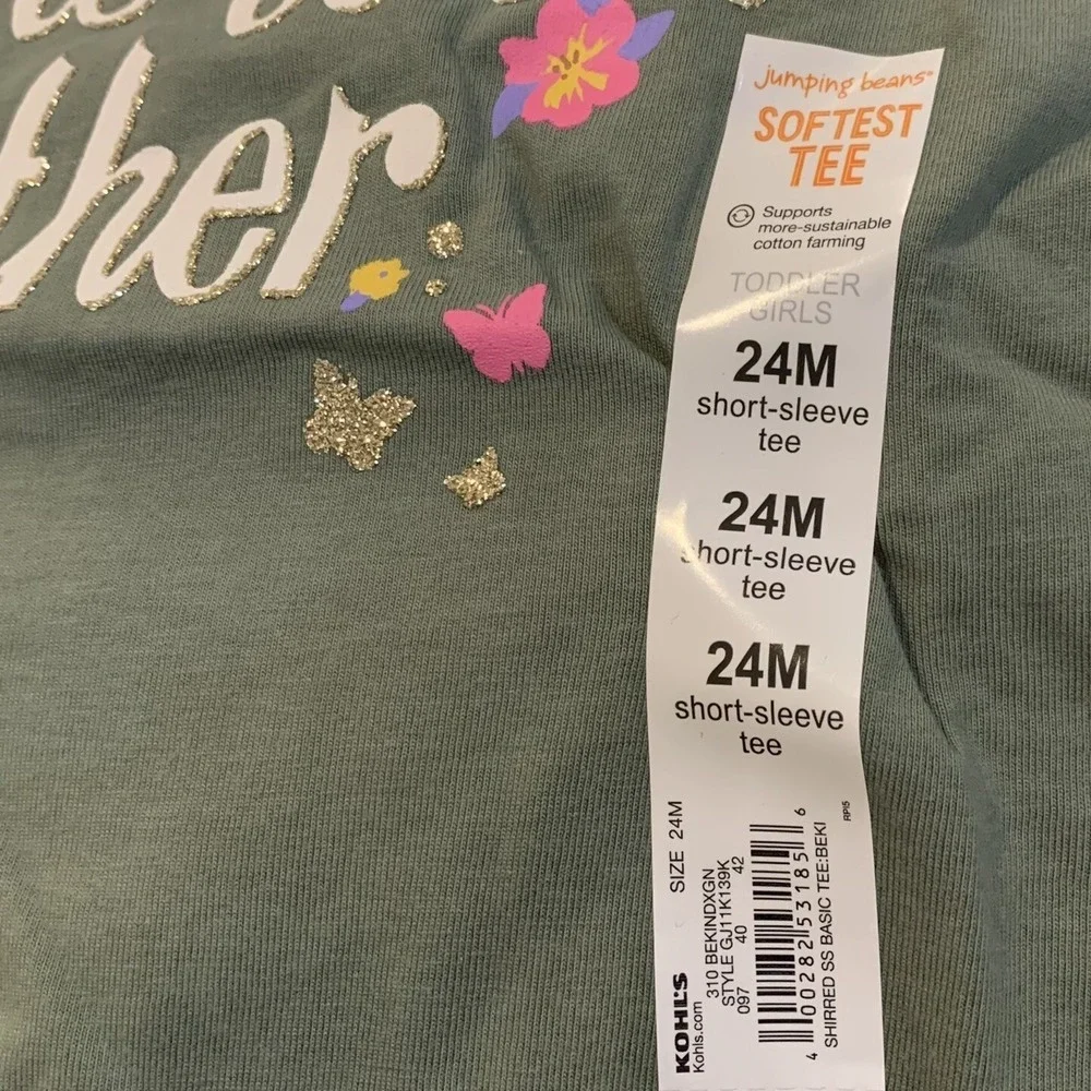 Jumping Beans Toddler Girl Tee 24 Month Green New with Tags Be Kind Glitter Cute